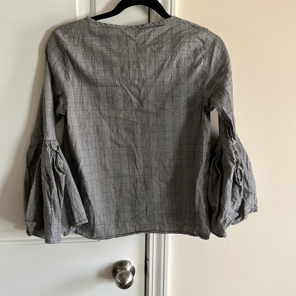 Zara Plaid Black and White Bell Sleeve Blouse - Picture 7 of 7